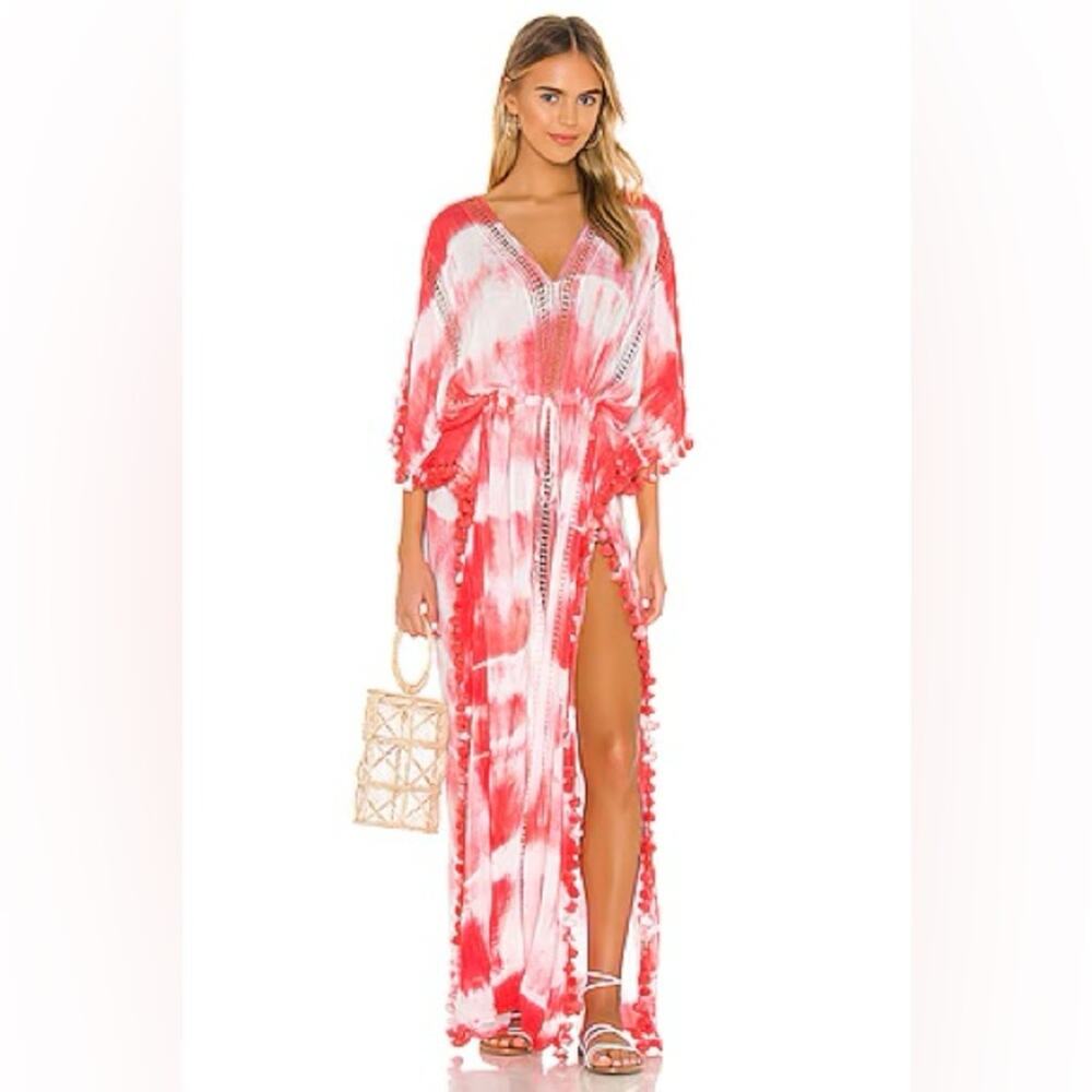 Michael Stars Farrah Maxi Caftan in White & Neon Pink One Size